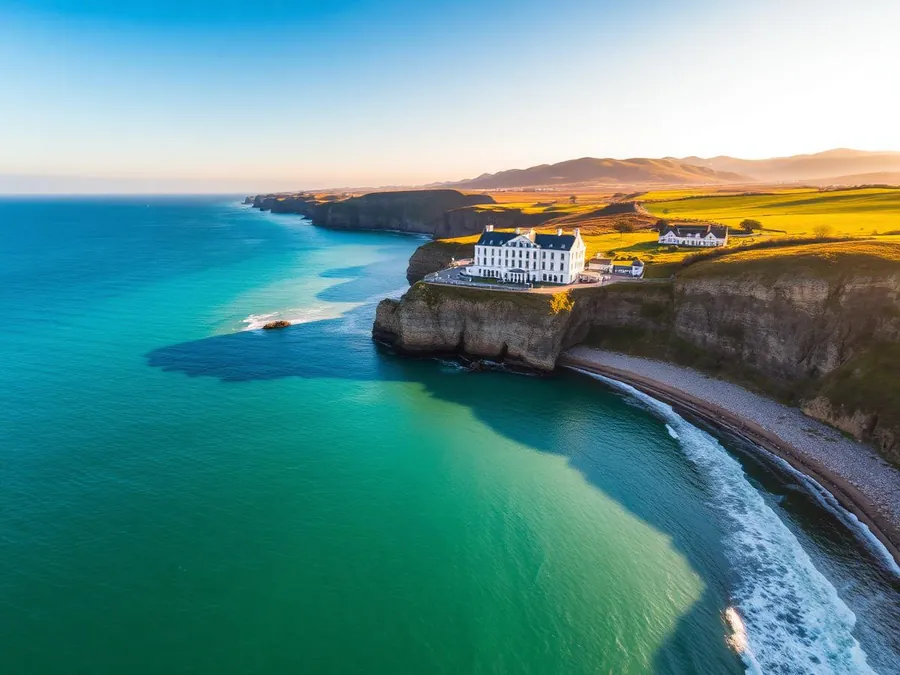 Aerial photograph of a coastal hospitality property in West Wales