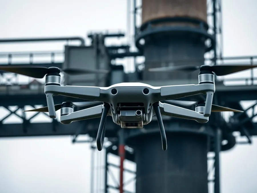 Commercial drone capturing detailed imagery of an industrial structure